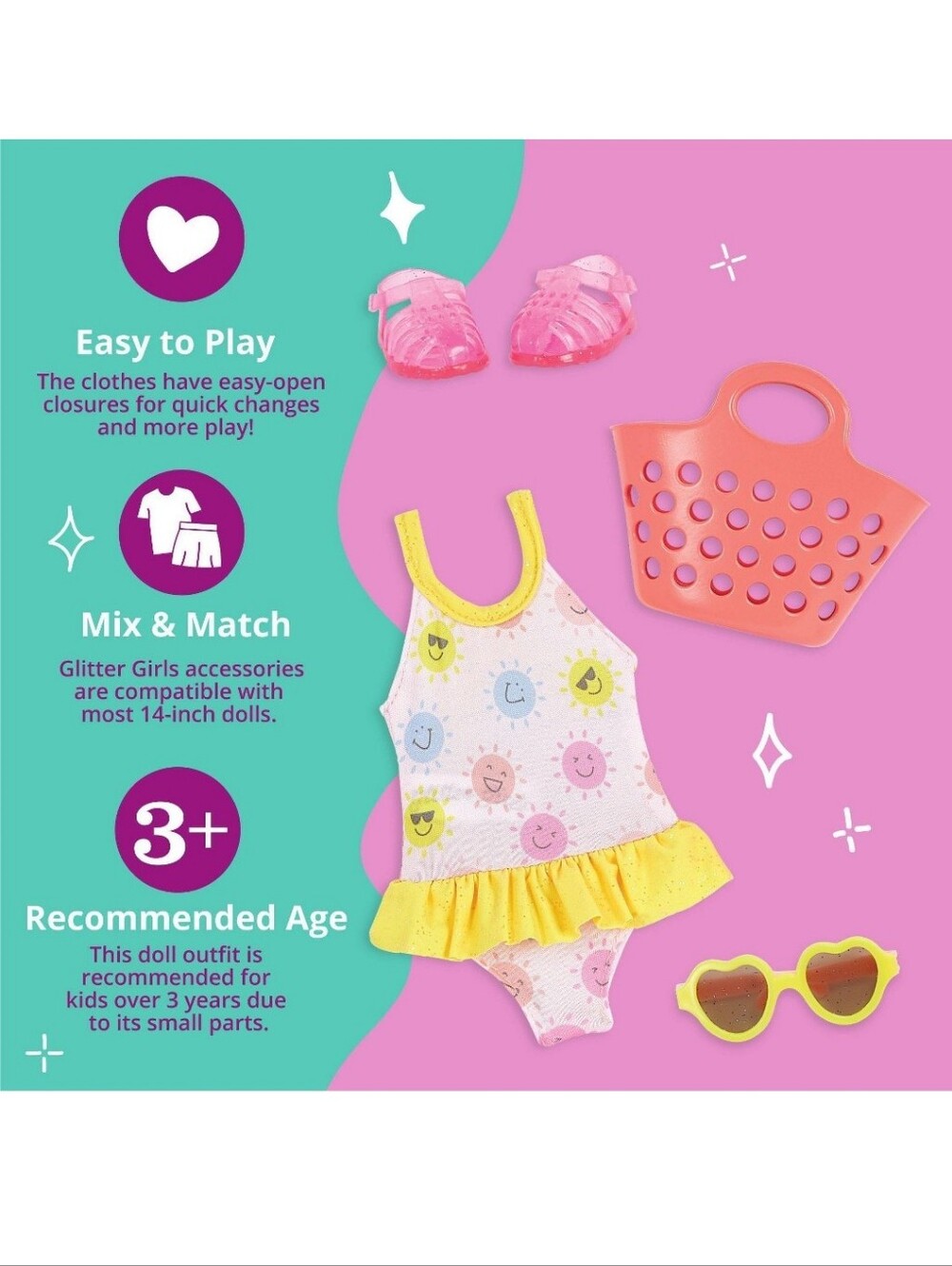 New!Glitter Girls Sun Smiles Swim Set Ruffle Y2k Outfit For 14"Doll Girlhoodcore - Picture 4 of 5